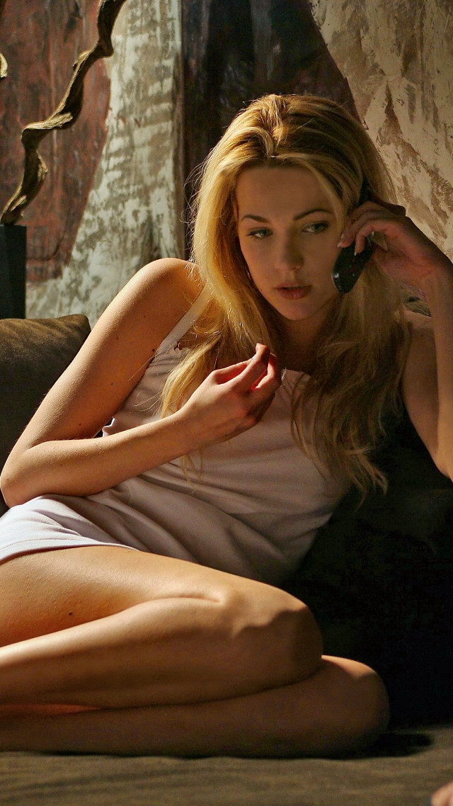 Woman sitting phone blonde artist free wallpaper - medium preview image