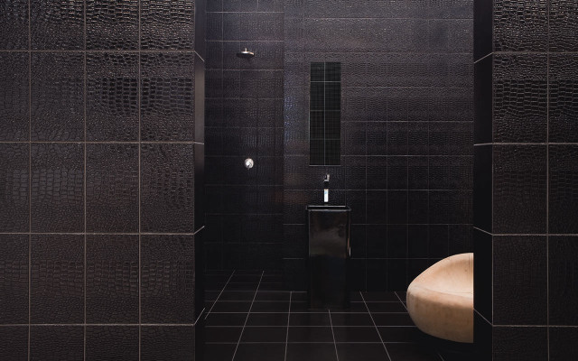Bathroom black tiled wall white free wallpaper - medium preview image