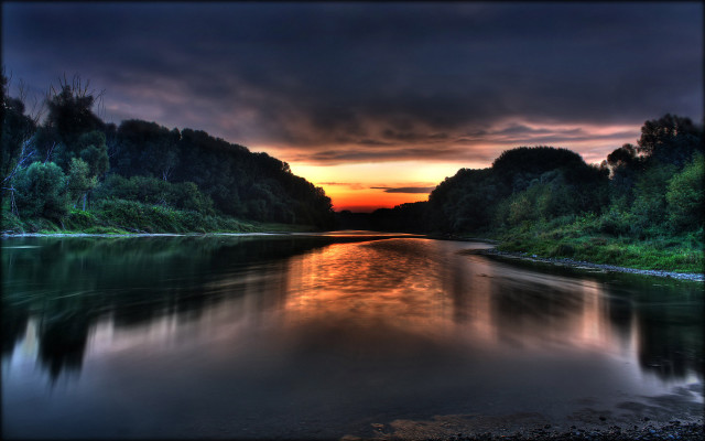 River sunset trees dark sky free wallpaper - medium preview image