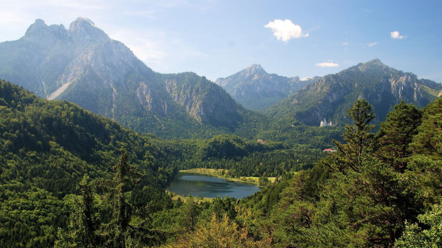 Lake surrounded by mountains trees #3 free wallpaper - medium preview image
