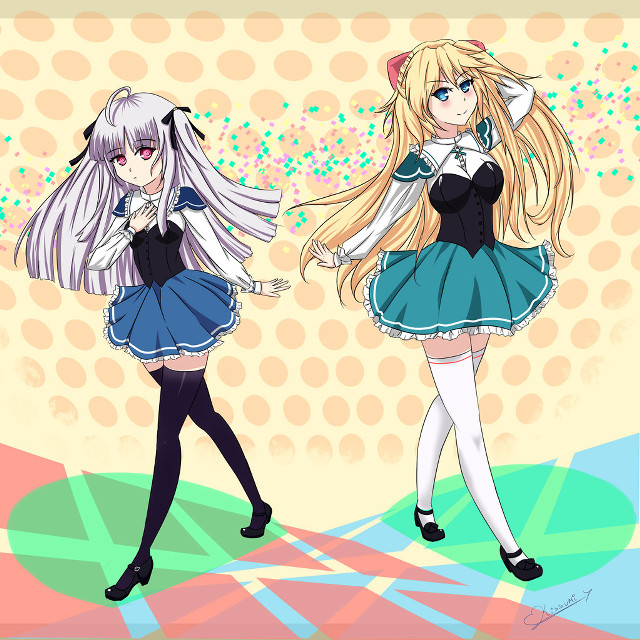 Anime girls blonde hair blue free wallpaper - medium preview image