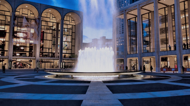 Fountain plaza people nighttime buildings free wallpaper - medium preview image