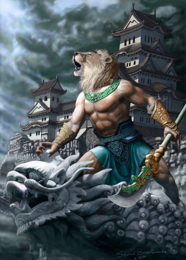 Man sword lion dragon body free wallpaper - medium preview image