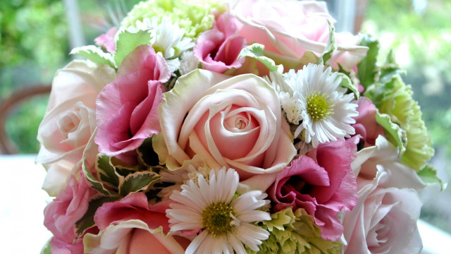 Bouquet flowers table window view free wallpaper - medium preview image