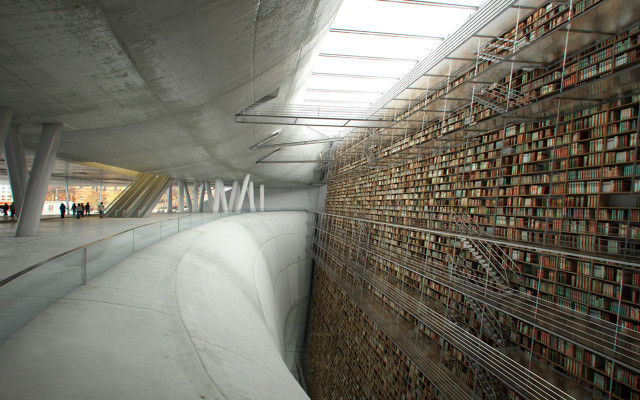 Large wall of books skylight free wallpaper - medium preview image