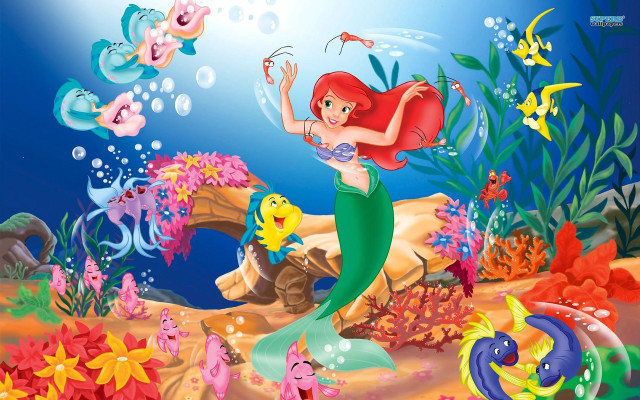 Cartoon mermaid colorful fish sea free wallpaper - medium preview image