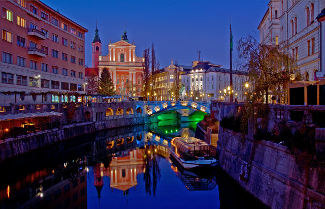 River bridge buildings night lights free wallpaper - medium preview image