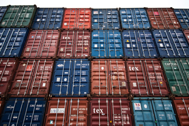 Large stack containers warehouse sky free wallpaper - medium preview image