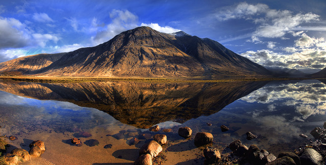 Mountain lake clouds rocks water free wallpaper - medium preview image