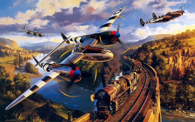 Train planes river mountains background free wallpaper - medium preview image
