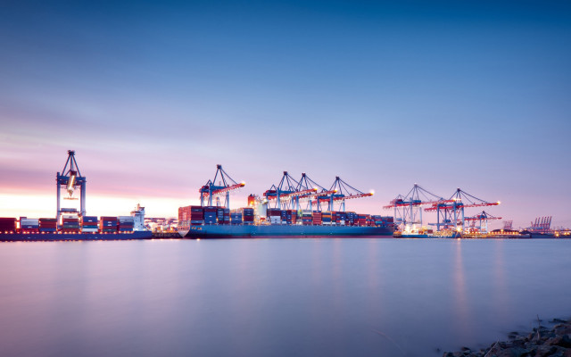 Large ship docked dock dusk free wallpaper - medium preview image