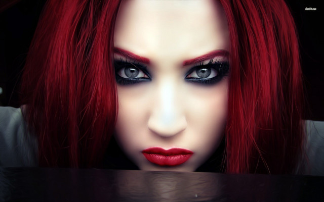 Woman red hair black makeup free wallpaper - medium preview image