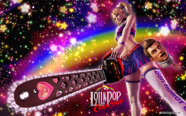 Woman chainsaw rainbow background stars free wallpaper - medium preview image