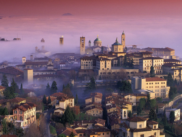 City buildings foggy sky clouds free wallpaper - medium preview image