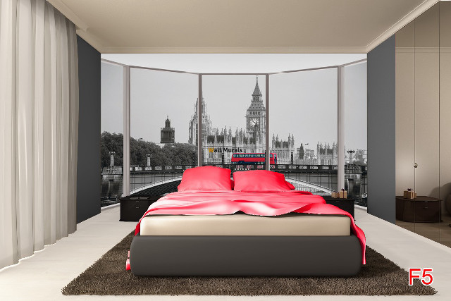 Bedroom large window red sheets free wallpaper - medium preview image