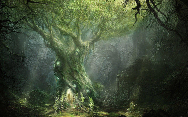 Tree forest light doorway painting free wallpaper - medium preview image