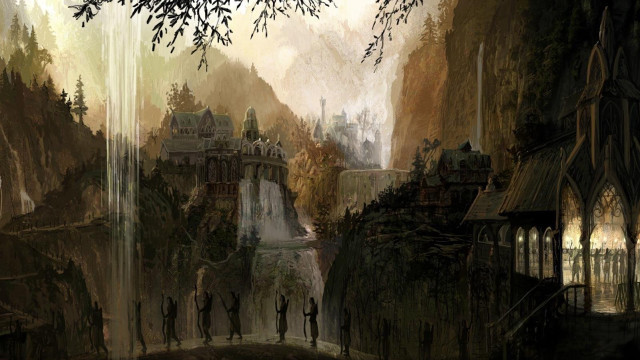 Castle forest waterfall man standing #2 free wallpaper - medium preview image