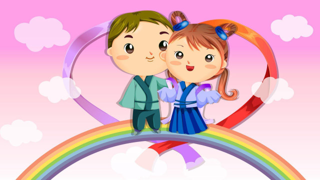 Couple rainbow pink clouds storybook free wallpaper - medium preview image