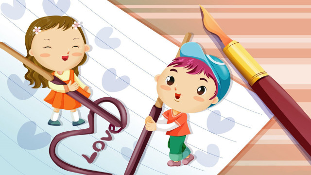 Boy girl writing notepad pen free wallpaper - medium preview image