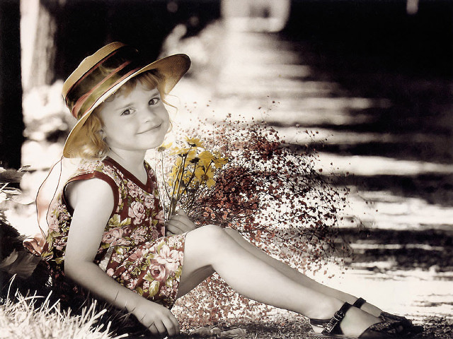 Little girl hat bouquet flowers free wallpaper - medium preview image