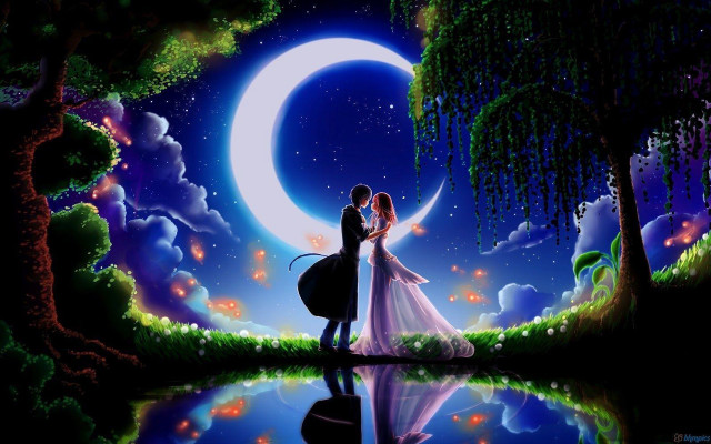 Couple moon trees reflection water #4 free wallpaper - medium preview image