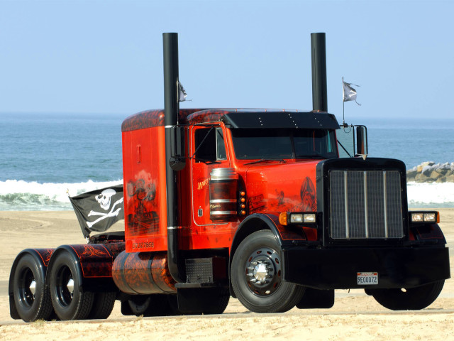 Red semi truck beach ocean free wallpaper - medium preview image
