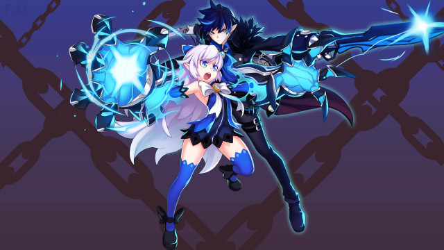 Woman blue outfit sword background free wallpaper - medium preview image