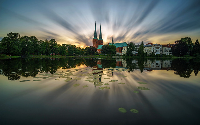 Lake church clouds reflection water free wallpaper - medium preview image