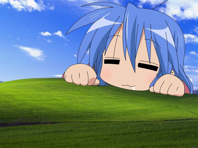 Anime character peeking green hill free wallpaper - medium preview image