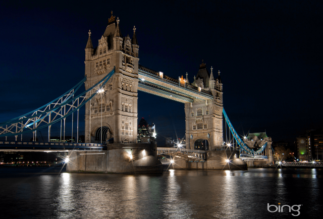 Bridge lit night building blue free wallpaper - medium preview image