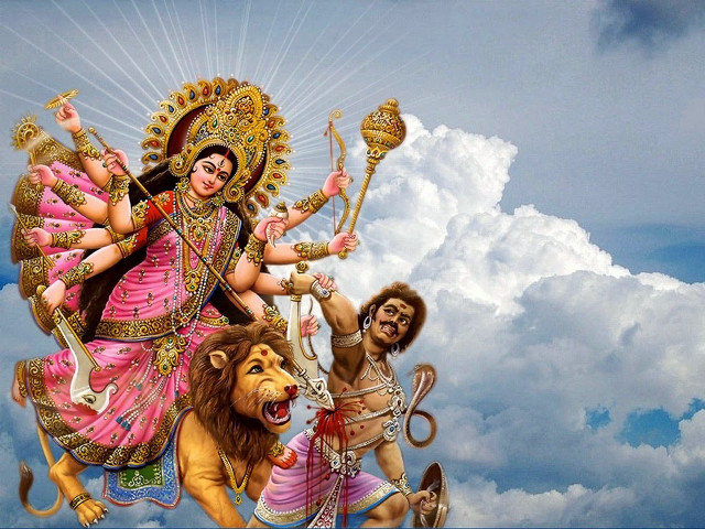 Woman riding lion man back free wallpaper - medium preview image