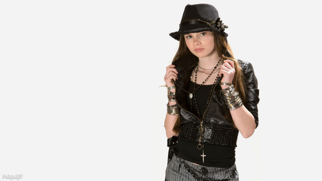 Woman black hat leather jacket free wallpaper - medium preview image