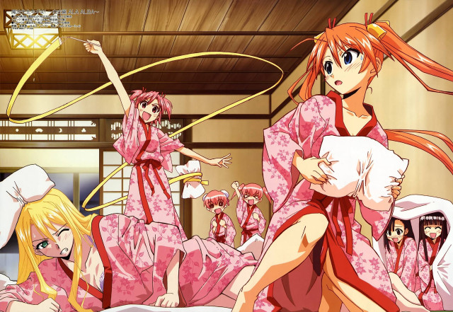 Women pink dresses bed group free wallpaper - medium preview image
