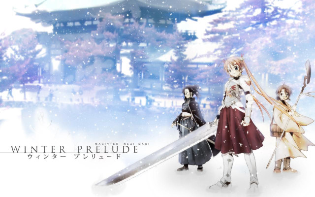 Anime characters sword snow pagoda free wallpaper - medium preview image