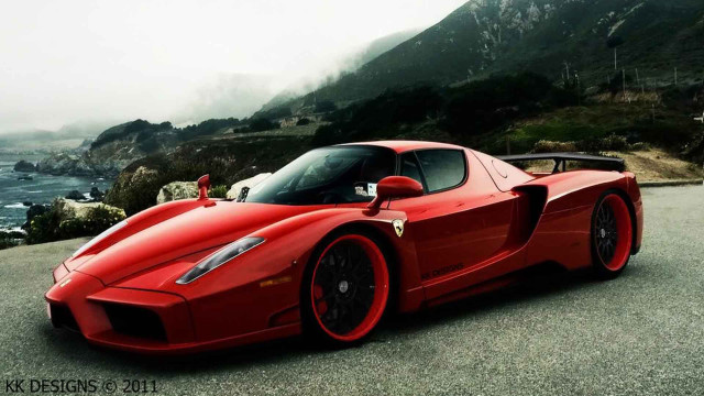 Red sports car ocean mountains #3 free wallpaper - medium preview image