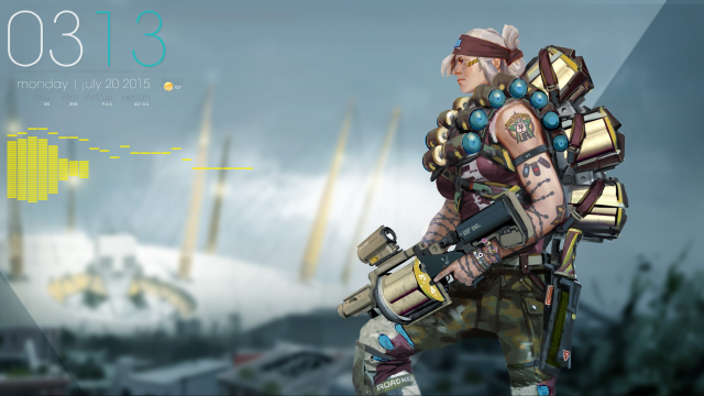Man gun futuristic environment mountains free wallpaper - medium preview image