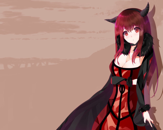 Woman red black dress horns free wallpaper - medium preview image