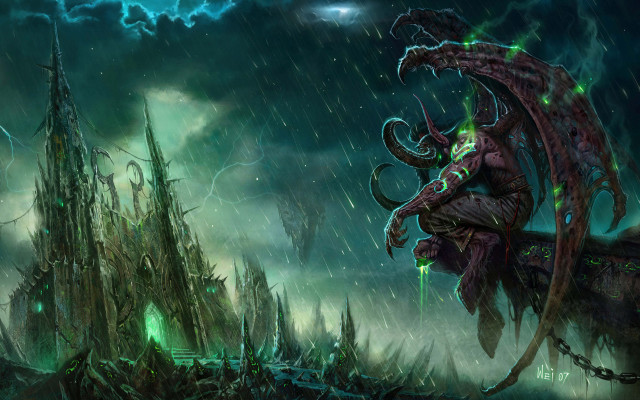 Demonic creature horns castle green free wallpaper - medium preview image