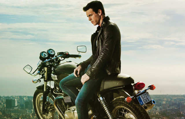 Man motorcycle city view sitting free wallpaper - medium preview image