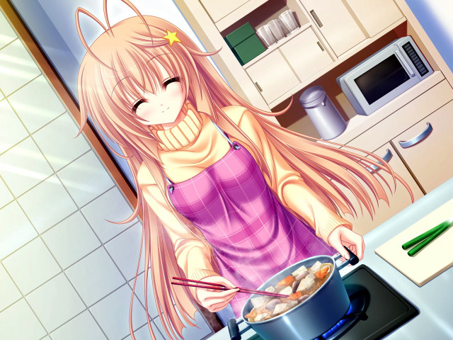 Girl cooking kitchen pot food free wallpaper for desktop - medium preview image