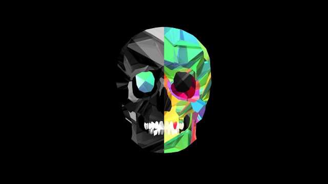 Colorful skull black background white free wallpaper - medium preview image