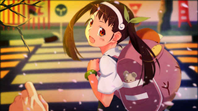 Girl backpack earphones walking snow free wallpaper - medium preview image