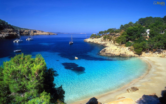 Bascove beach boats trees blue free wallpaper - medium preview image