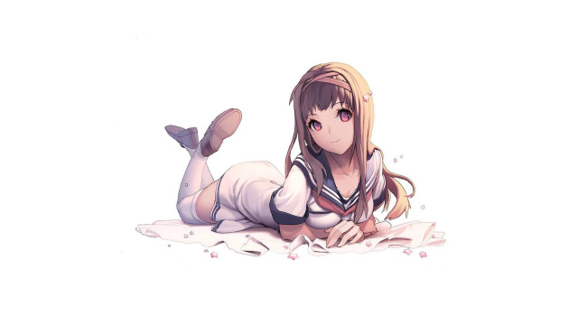 Girl laying ground legs crossed free wallpaper - medium preview image