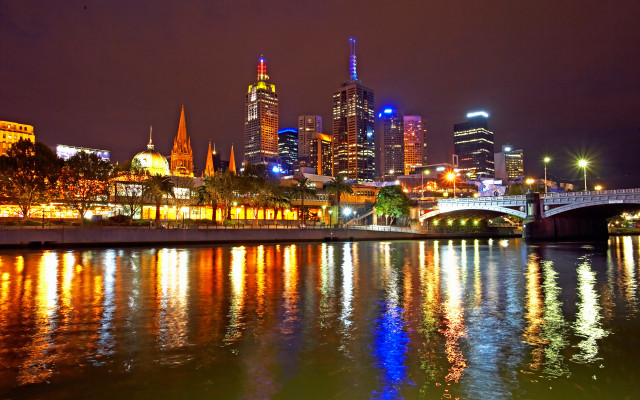 City skyline night bridge lights #4 free wallpaper for desktop - medium preview image