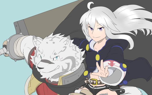 Woman white hair wolf face free wallpaper - medium preview image
