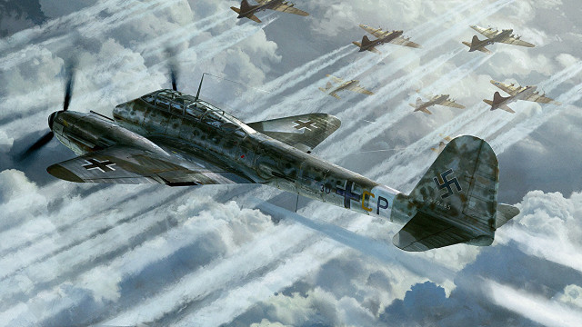 Fighter plane formation sky clouds free wallpaper - medium preview image