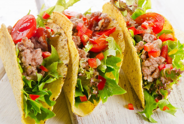 Three tacos cutting board fork free wallpaper - medium preview image