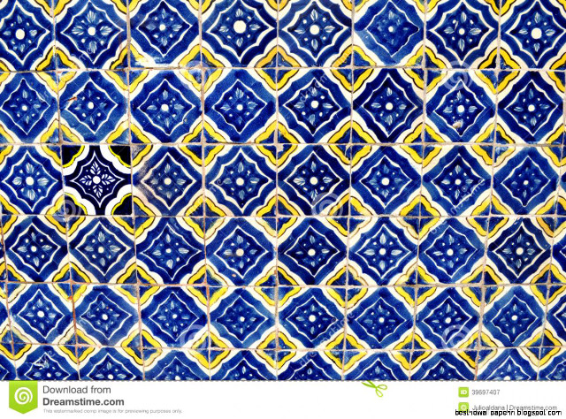 Blue yellow tile wall pattern free wallpaper - medium preview image