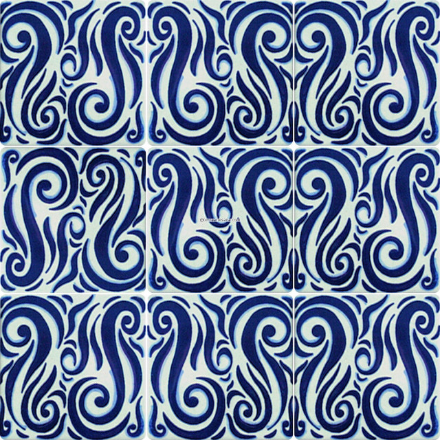 Blue white tile swirls pattern free wallpaper - medium preview image